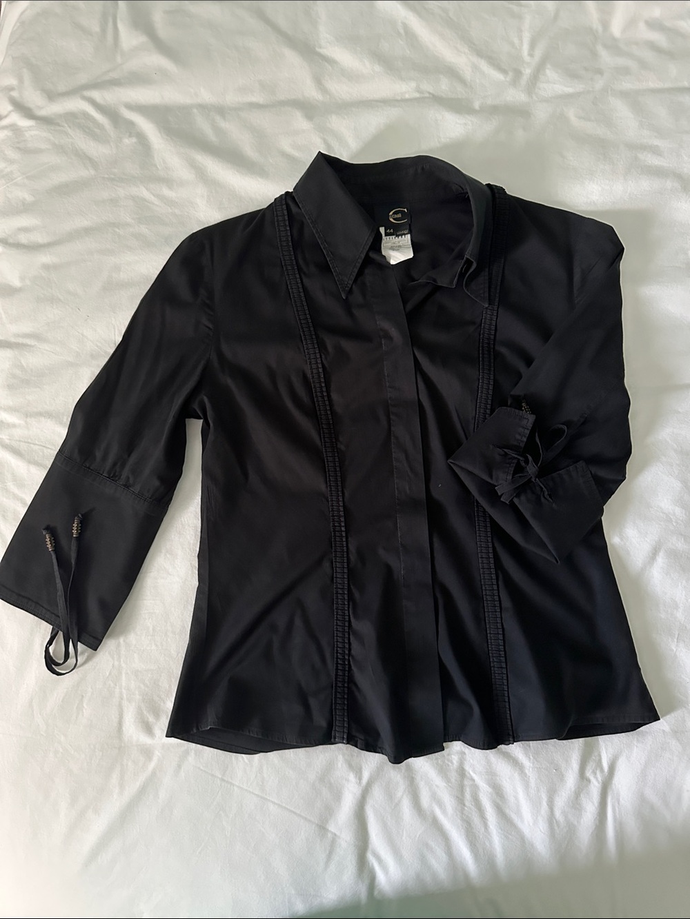 Just Cavalli Black Button-Down Shirt with Pintuck Detail